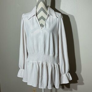Rose and Grey  Women's Blouse Pale Pink with Ruffle Hem